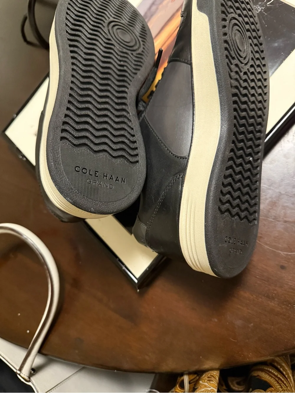 Cole Haan Black Leather Lace-Up Slip-On Sneakers